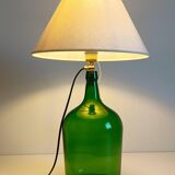 Mid-Century Green Glass Demijohn Table Lamp, Brass Fittings, Contemporary Shade