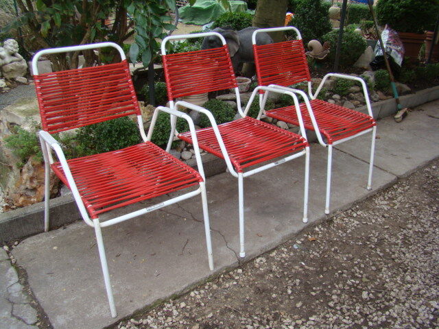 Set of three scoubidou armchairs from the 70s