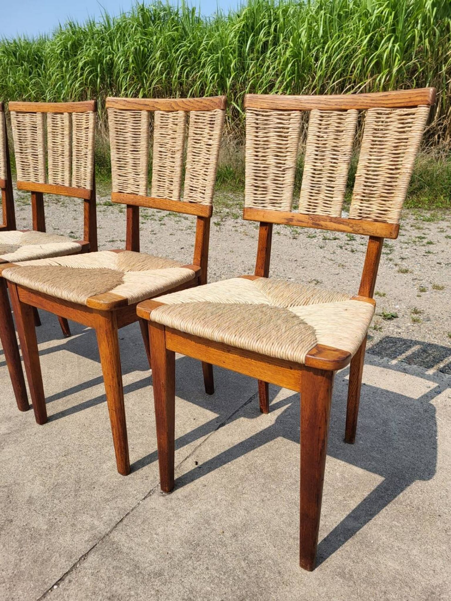 Set 6 vintage Dutch Design chair Mart Stam a2-1 wood rush rustic 1947