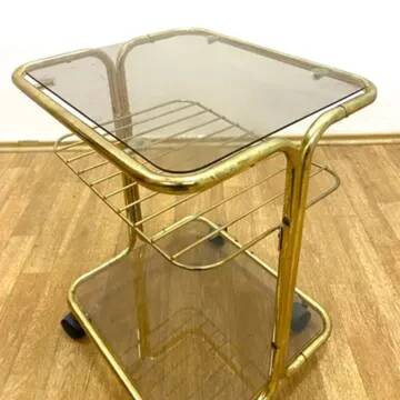 Retro chromed serving table on wheels, 1970s, Czechoslovakia