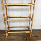 Library in burr rattan wicker natural bamboo old 1950