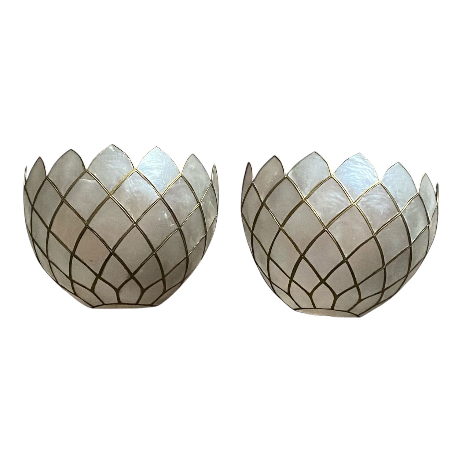 Pair of vintage capiz shell wall lights half moon 1950s 1960s