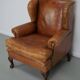 Vintage Dutch cognac coloured leather club chair, with footstool