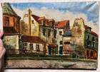 Orange painting city landscape signed