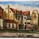 Orange painting city landscape signed