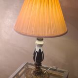 Ceramic and bronze foot lamp, pleated lampshade old pink 48x29 art deco
