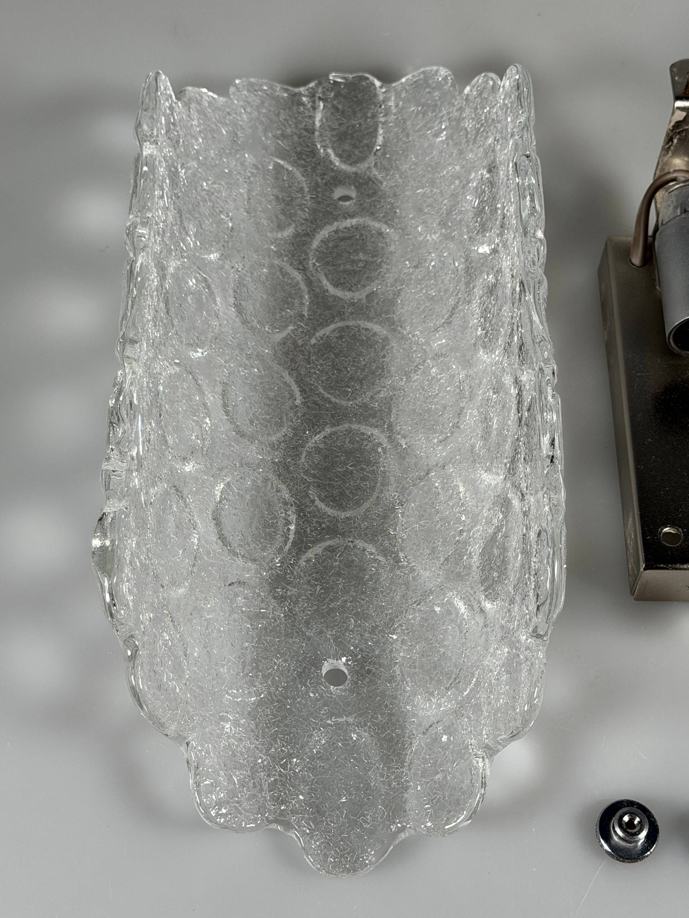 1960s 1970s Wall Lamp Fischer Leuchten Germany Wall Sconce Ice Glass Design