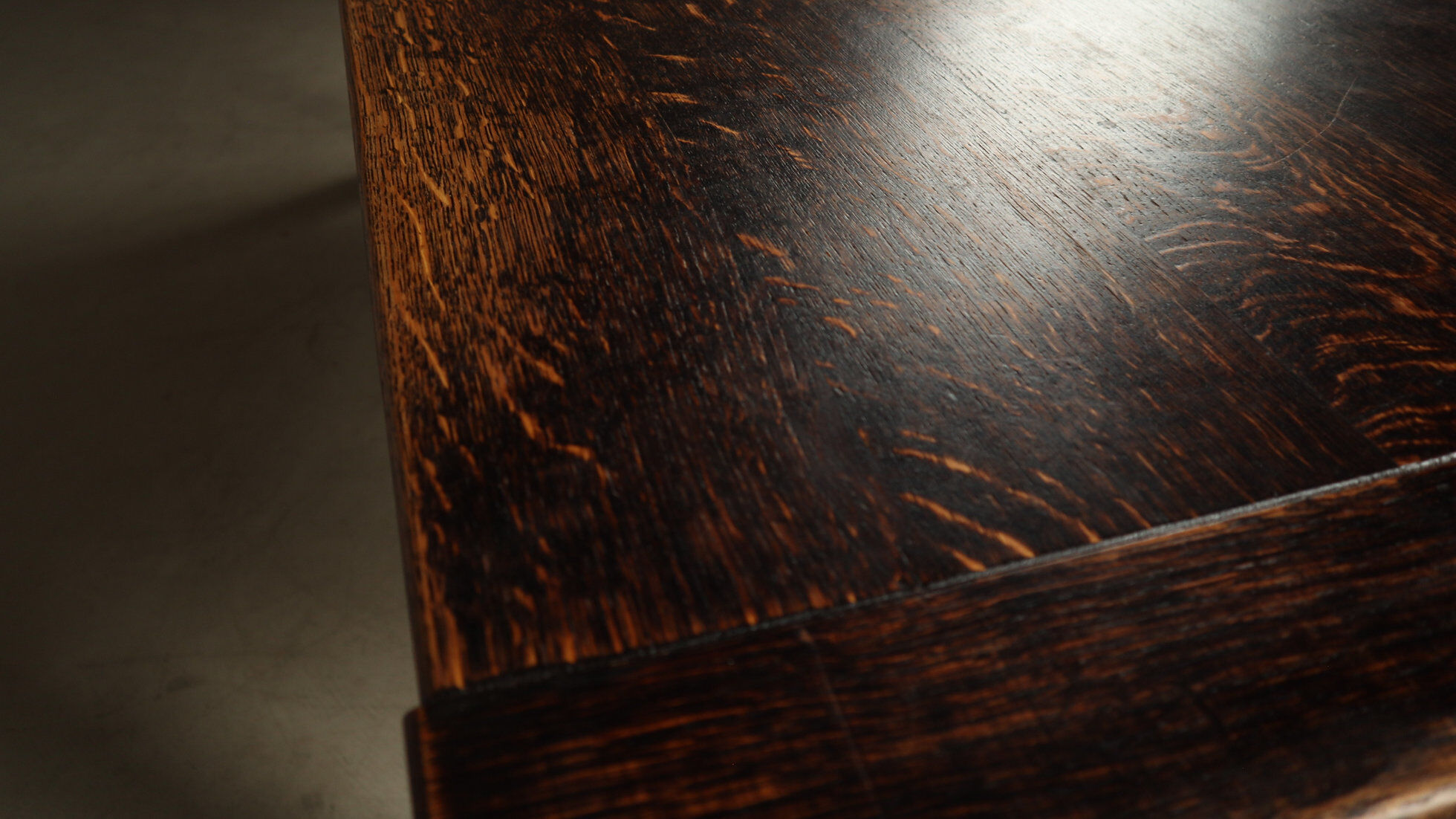 Jean Batenburg dark stained oak dining table for MI, Belgium, circa 1969