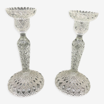 Paire de bougeoirs, verre taillé