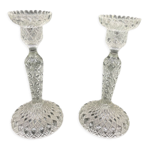 Paire de bougeoirs, verre