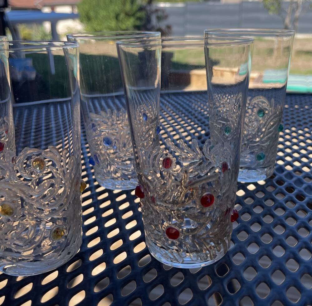 6 gobelets en verre avec des cabochons de couleur porto limoncello