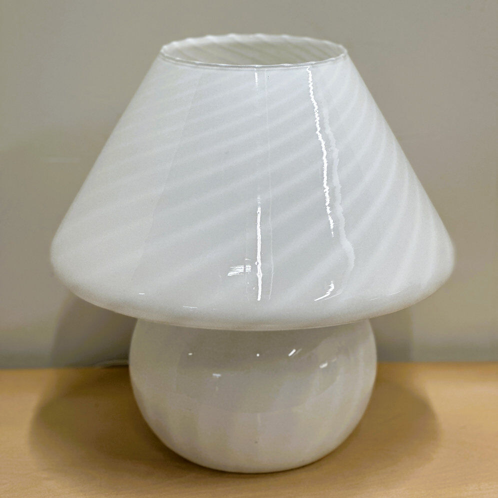 Vintage white swirl glass mushroom lamp – Italian style opaline table lamp. 1970