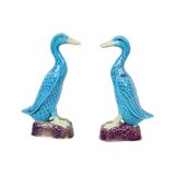 Vintage Duck Figurine Figure Couple Blue Chinese Porcelain 12cm