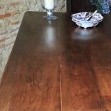 Old French farmhouse table in walnut, turned legs, waxed finish