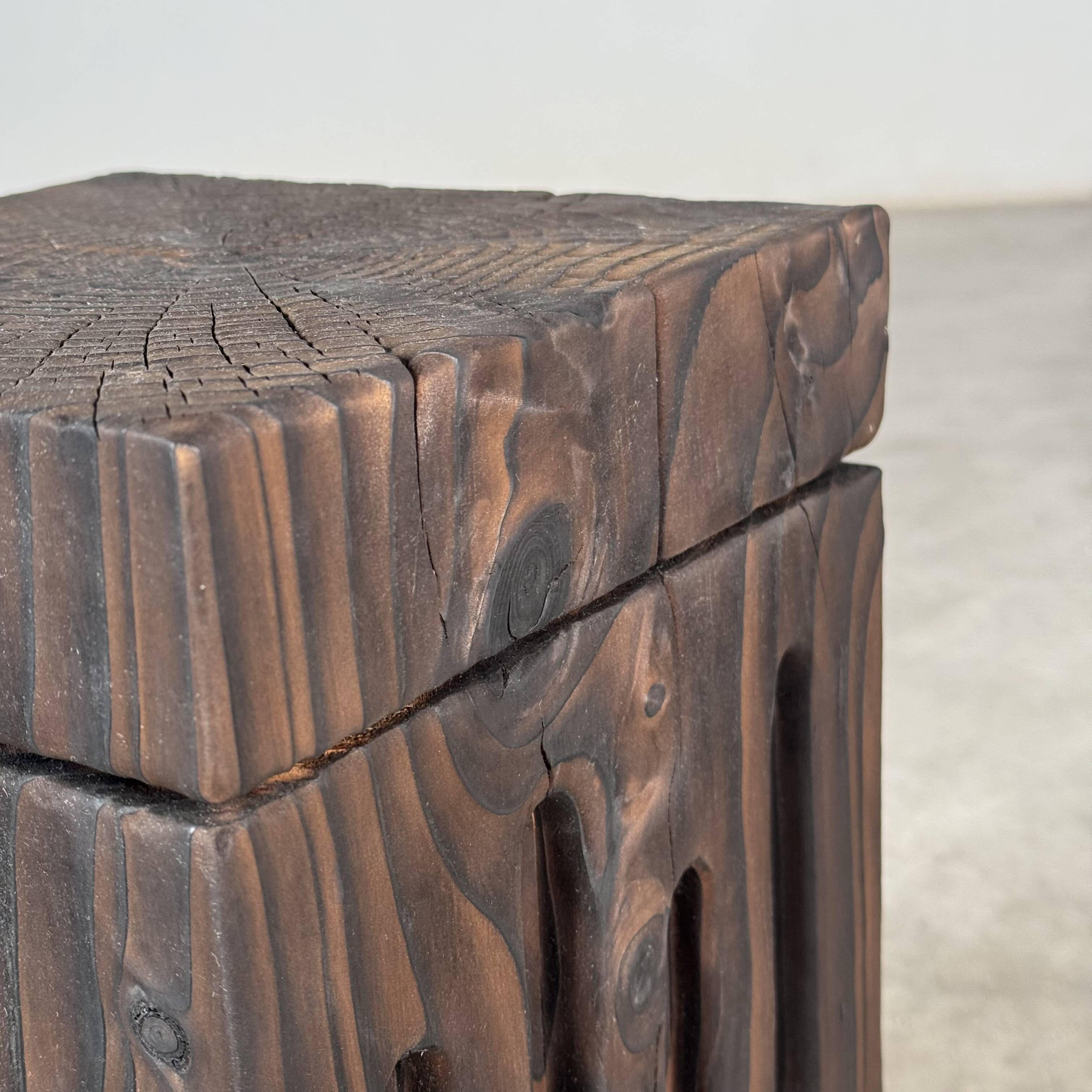 Charred Cedar Side Table or Stool, Contemporary Yakisugi Technique