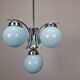 1930s Czech Art Deco Blue Opaline Glass and Chrome Four-Light Chandelier
