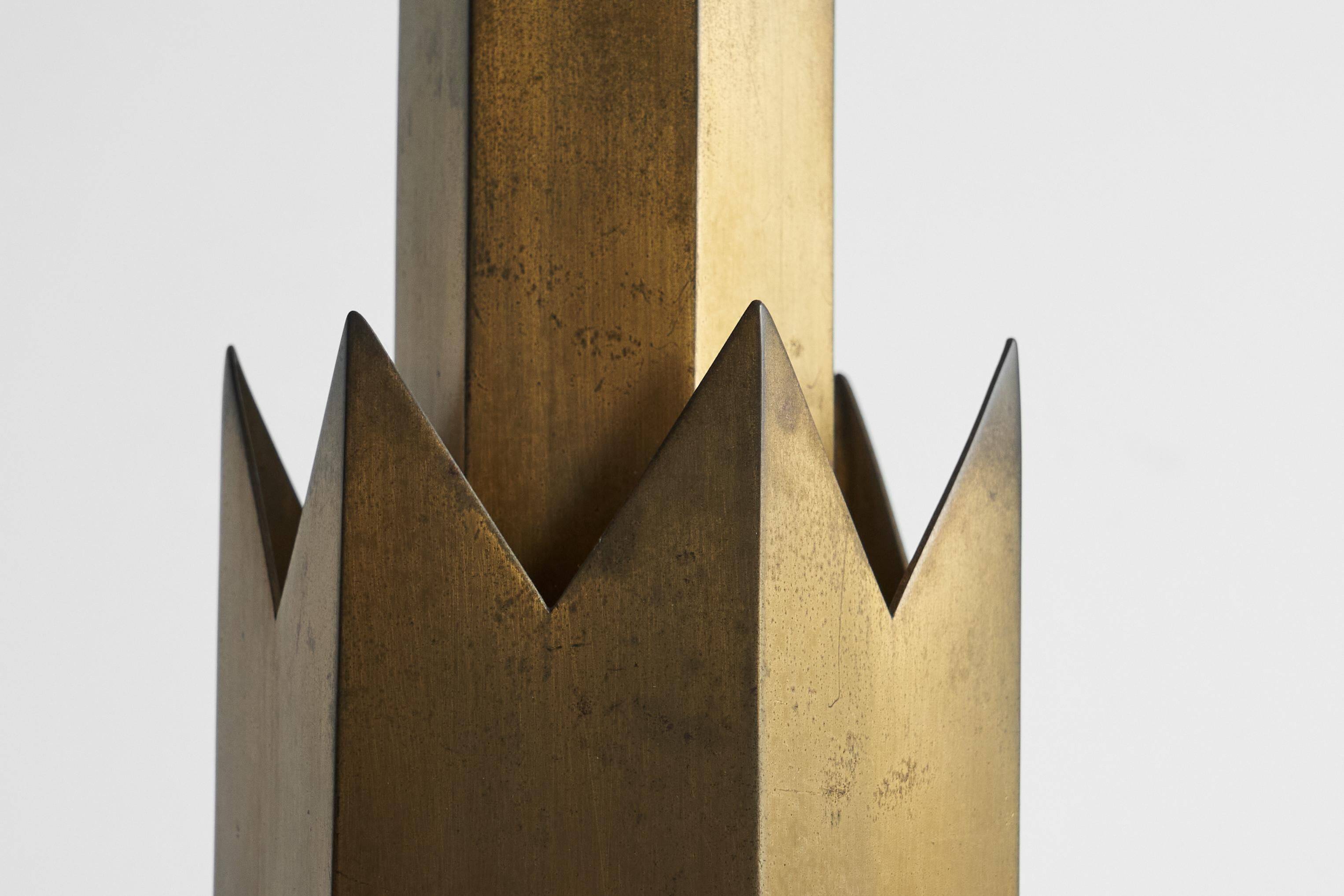 Large Art Deco chandelier in patinated brass