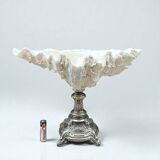 XXL large giant clam shell (Tridacne) on a silver-plated metal base, late 19th century