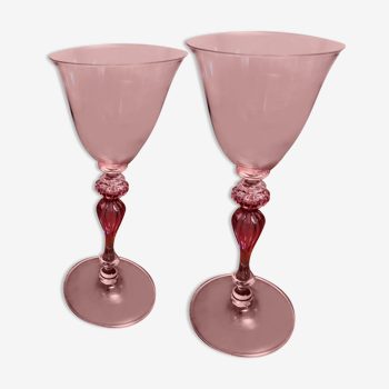 2 exquisite antique Venetian wine glasses in hand-blown crystal.