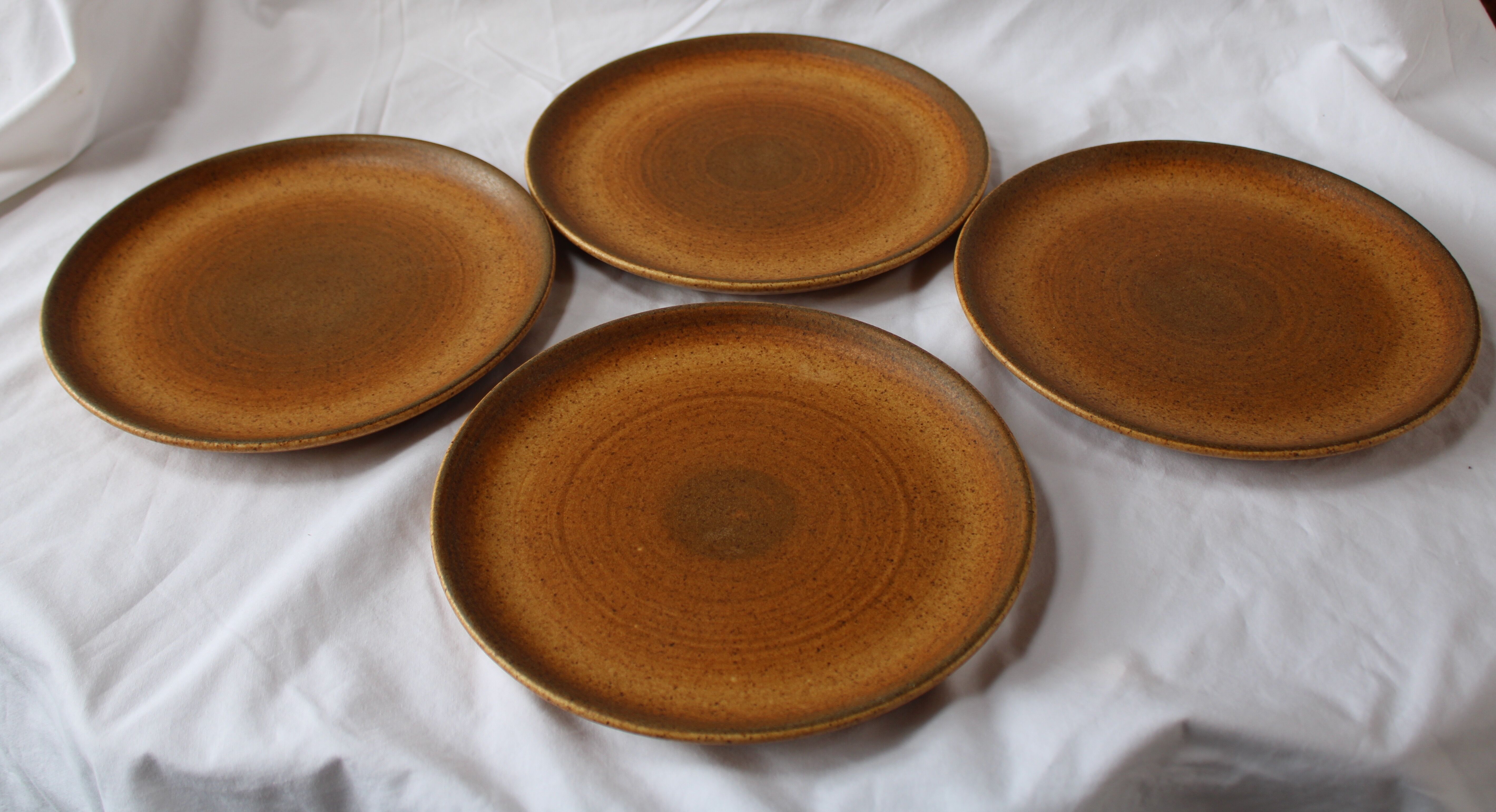 Ensemble de 4 grandes assiettes plates en grès vintage