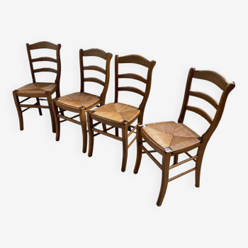 Set of 4 Provençal cherry and straw chairs