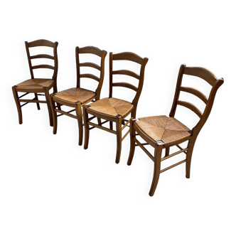 Set of 4 Provençal cherry and straw chairs