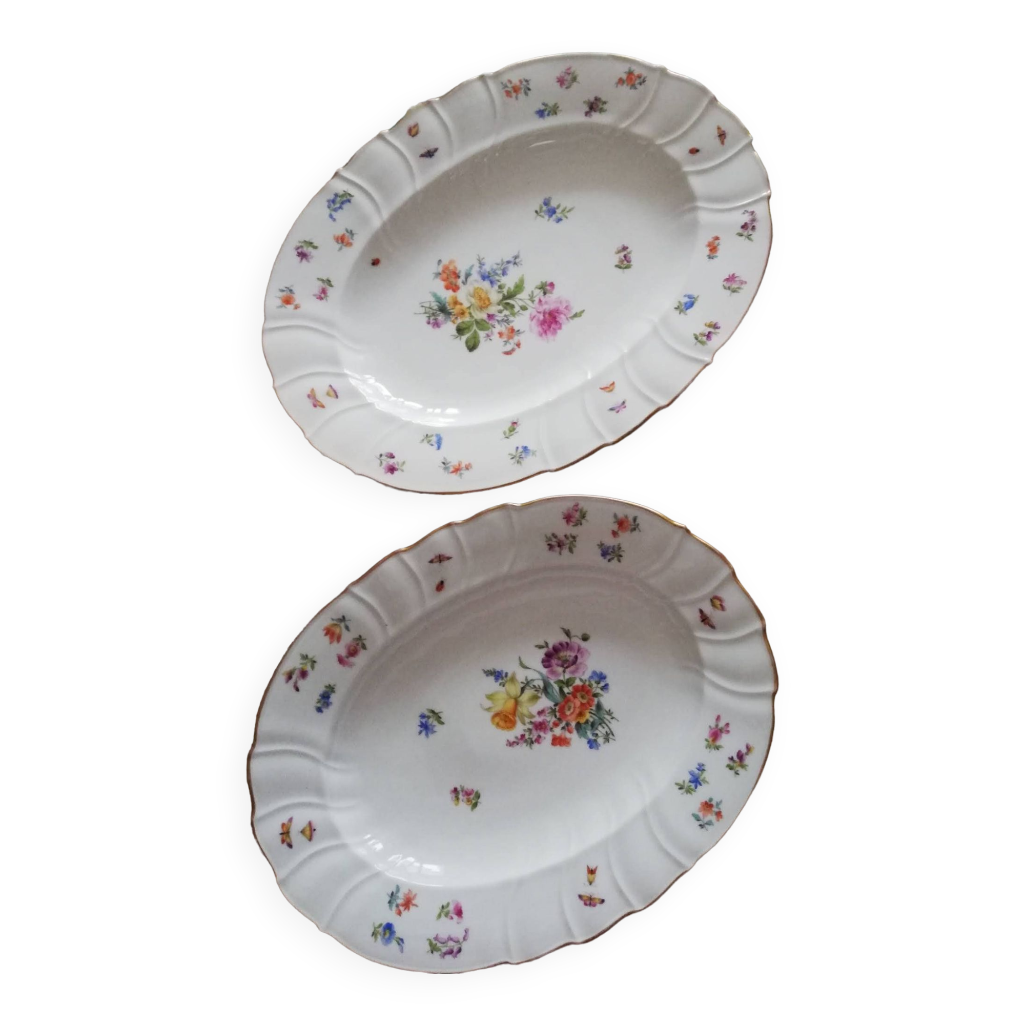 Set of two vintage Bohemian oval porcelain dishes