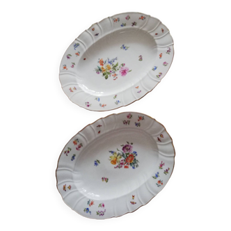 Set of two vintage Bohemian oval porcelain dishes