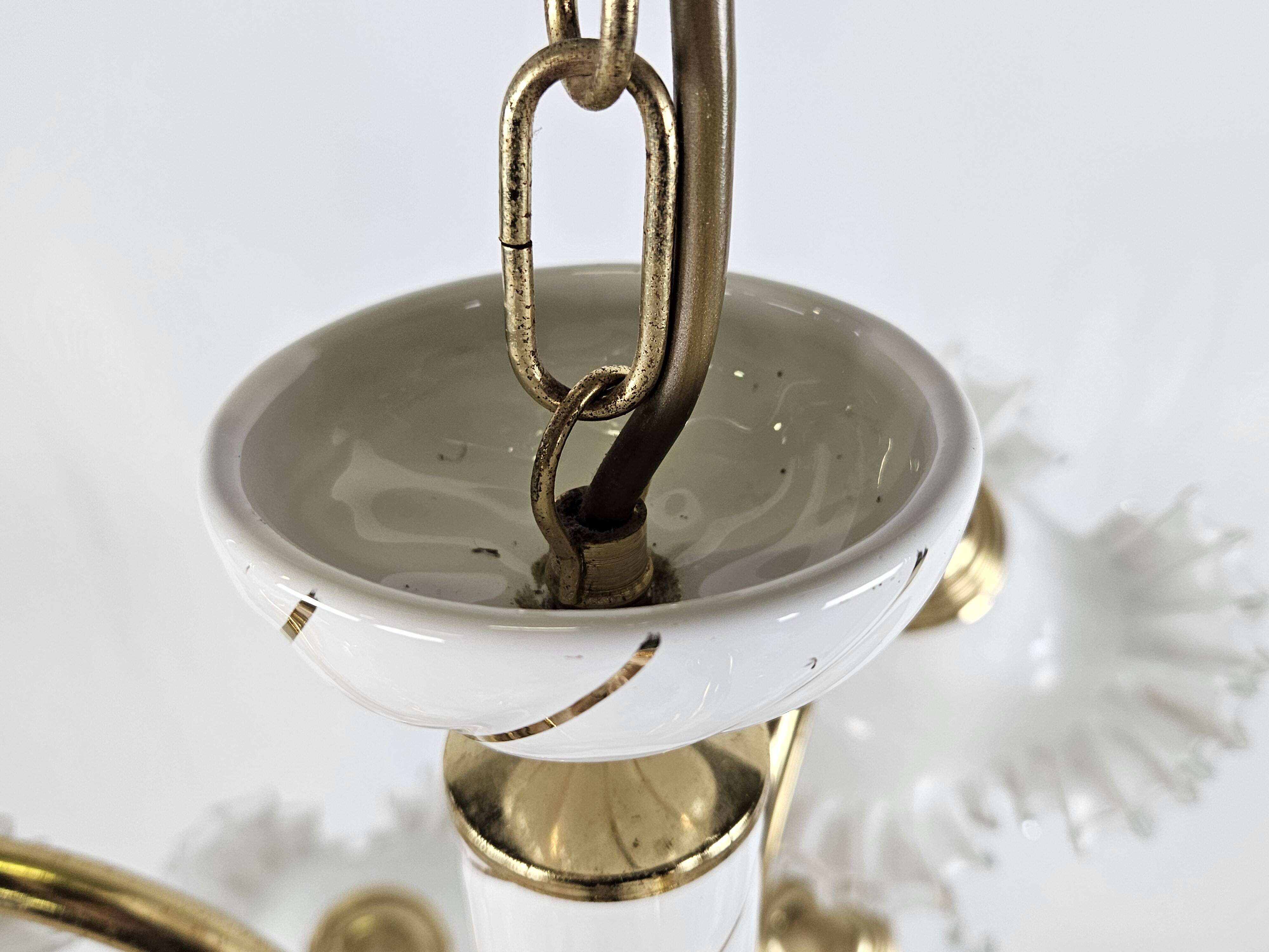 Lustre en céramique, laiton et verre de Murano des années 1970