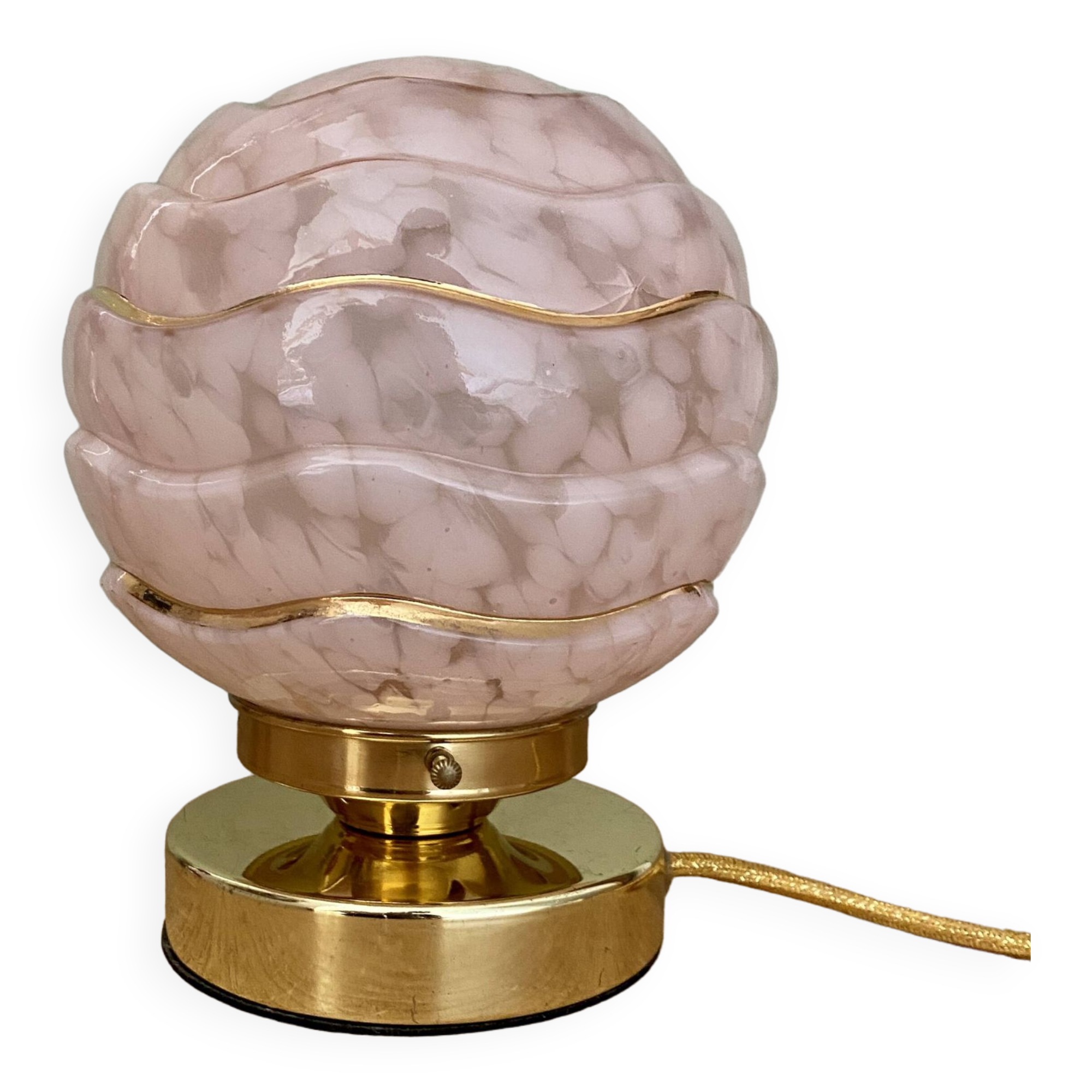 Vintage art deco globe table lamp in pink and gold Clichy glass
