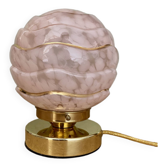 Vintage art deco globe table lamp in pink and gold Clichy glass