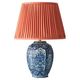 Dutch Chinoiserie Table Lamp, Blue and White Delft, by Makkum, with a New Coral Silk Shade