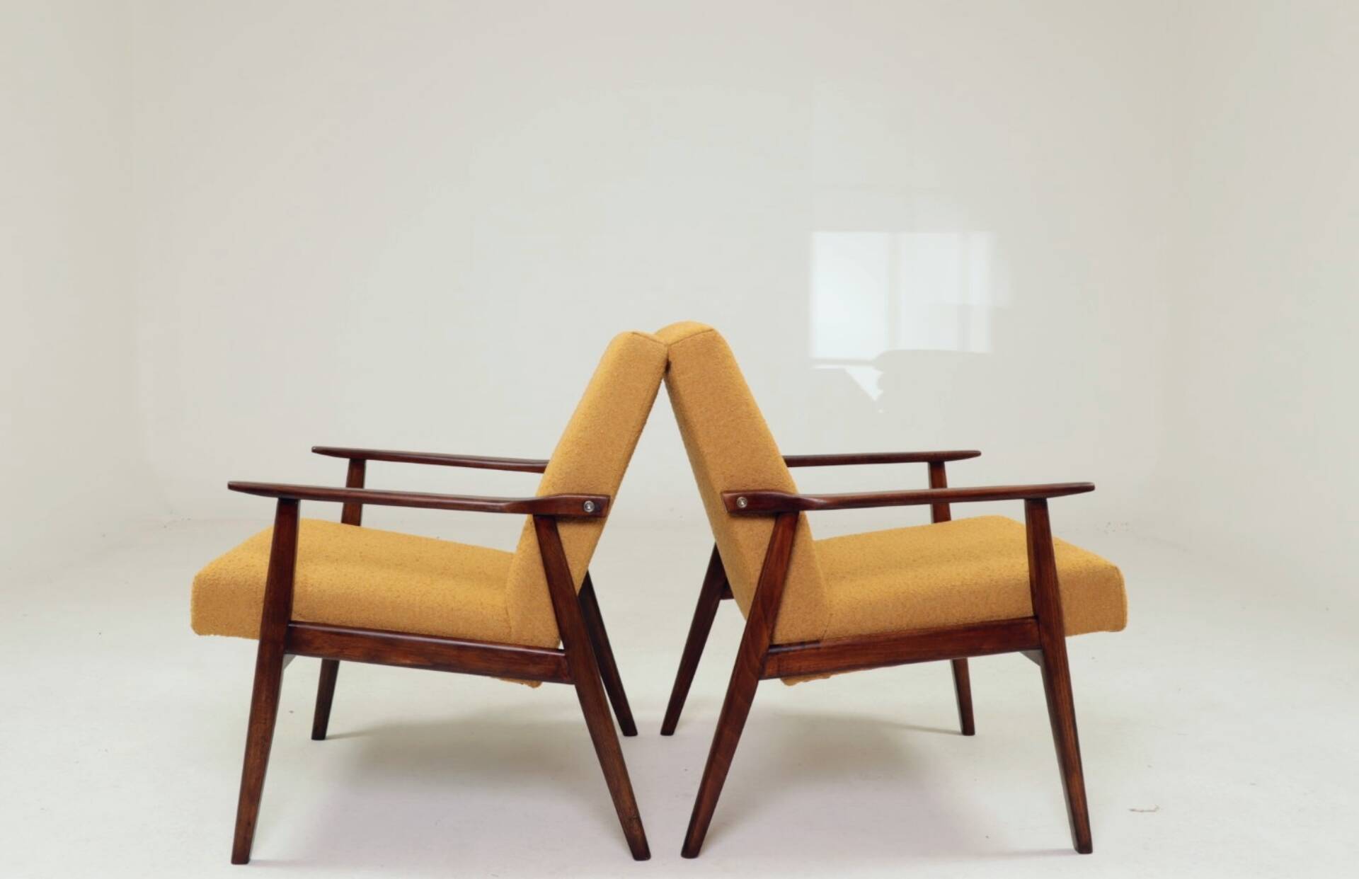 Pair Lounge Chairs Vintage Yellow Boucle,  Mid Century Design, 1960