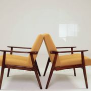 Pair Lounge Chairs Vintage Yellow Boucle,  Mid Century Design, 1960