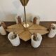 Vintage Scandinavian chandelier 6 lights – Wood and frosted Perspex – 1960s/70s