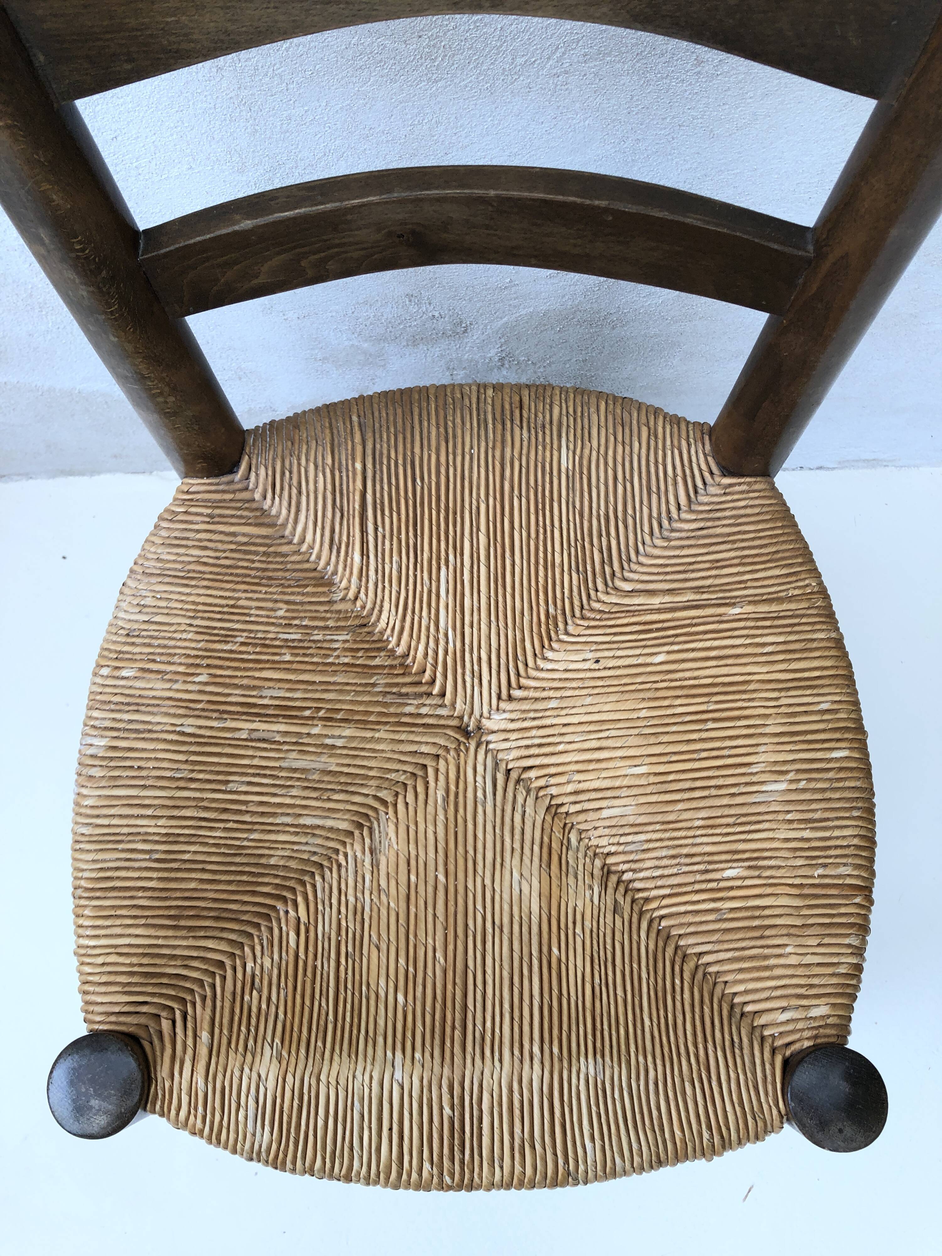 Brutalist straw wooden chair