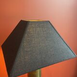 Brass shell socket lamp from the 1st WW, black pyramidal lampshade in Carlucci linen.