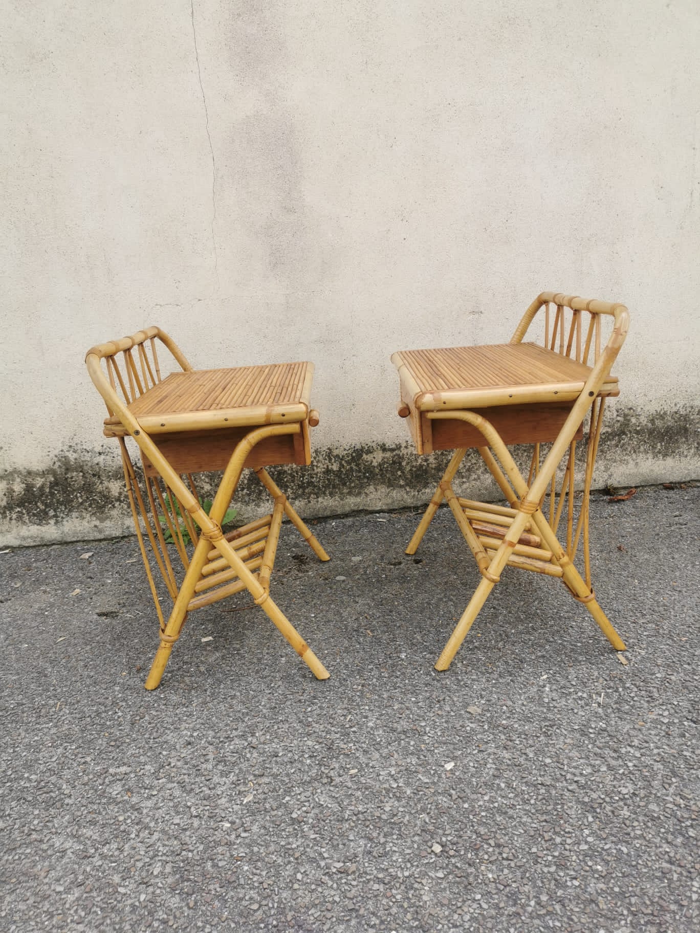 Pair of vintage rattan bedside tables