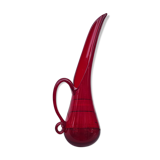 Huge ruby red blown glass decanter with handle