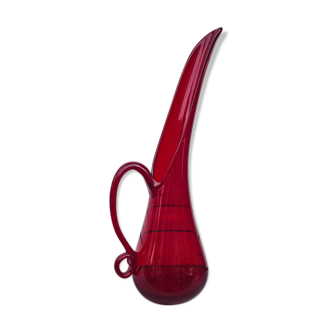 Huge ruby red blown glass decanter with handle