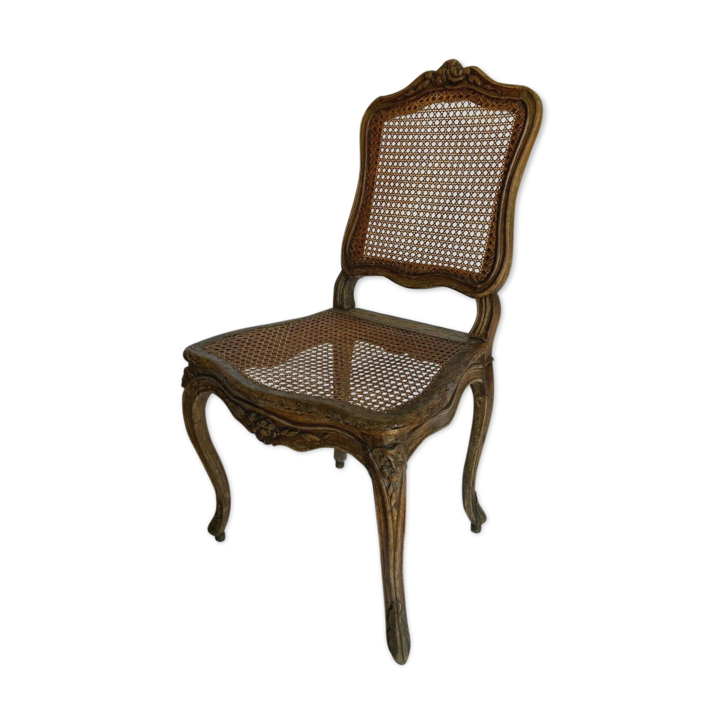 Chaise de style Louis XV decor floral cannage fin XlXeme