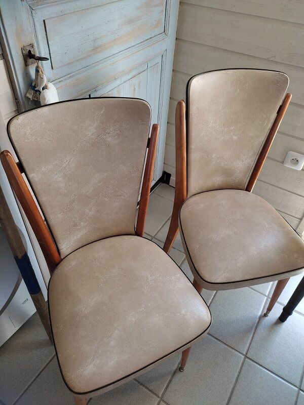 Chairs wood and imitation leather seated year 60