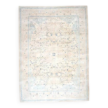 1970s Vintage Persian Handmade Wool Cotton Light Blue Area Rug 291x397