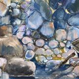 Large Abstractionism Landscape Oil Painting Signed Per Olof Netterblad, 1976