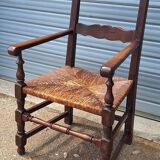 Pair of wooden and straw farmhouse armchairs