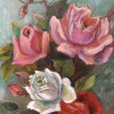 Tableau bouquet de rose signé