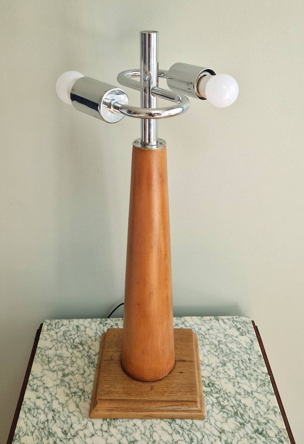 Large nautical lamp in wood and brass from the 80s