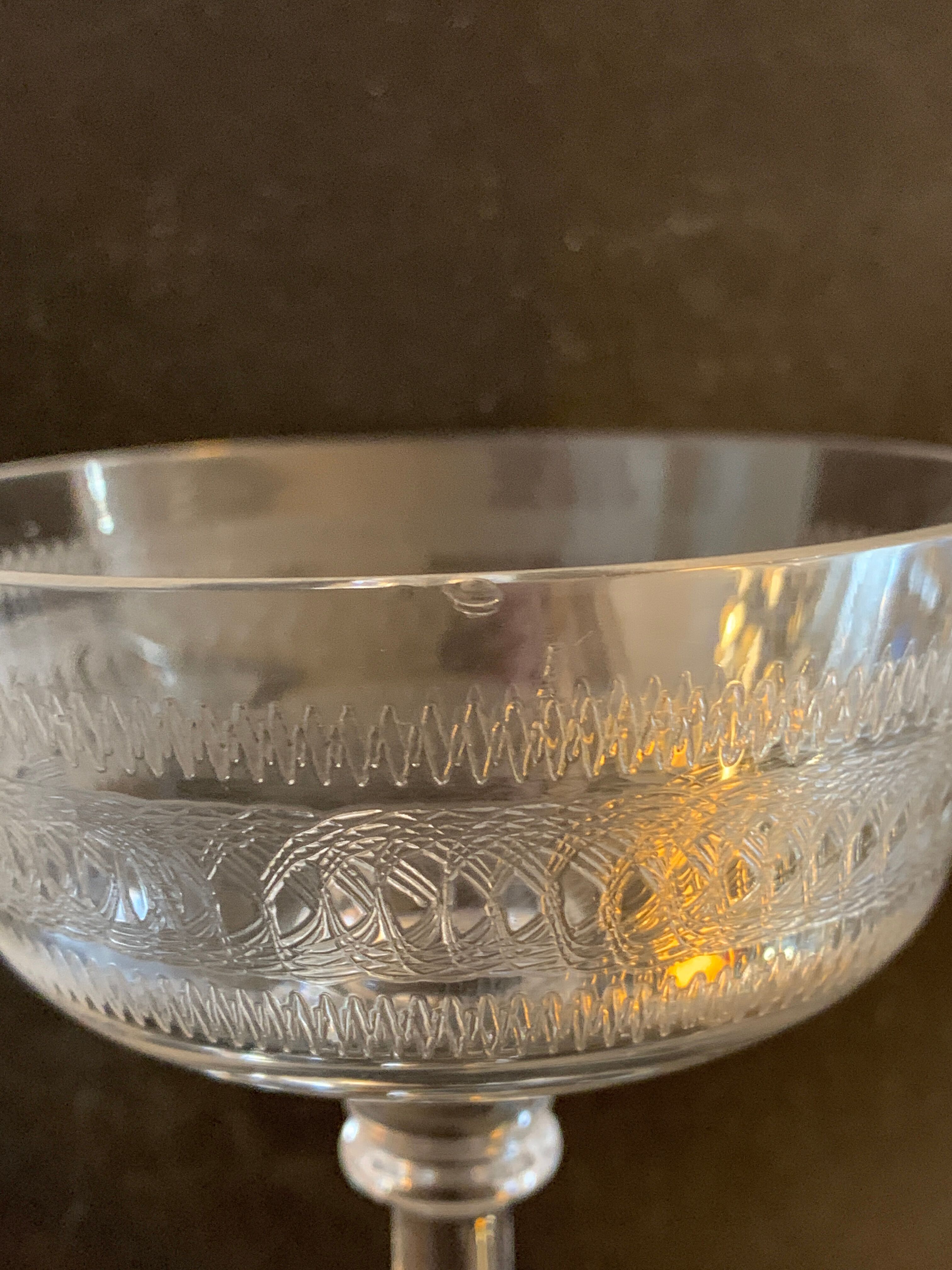 10 old crystal champagne glasses