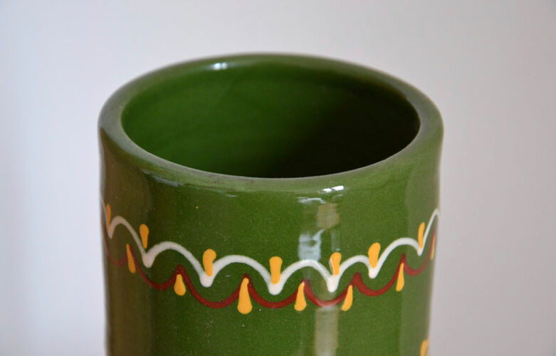 Vase à motifs fleuris vert vintage