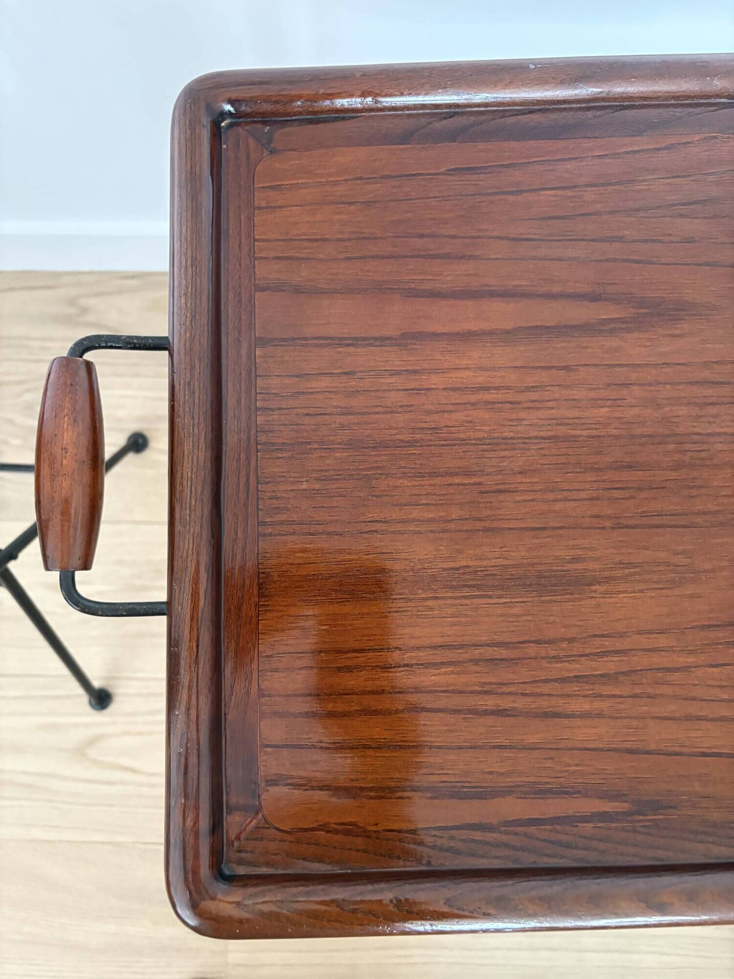 Pair of folding serving tables Grange in wood and wrought iron